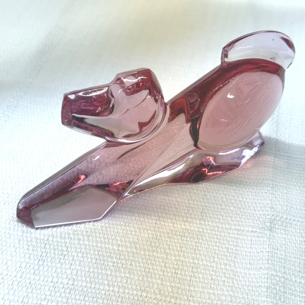 Moser Art Glass Dog Figurine Amethyst Purple Signed Czech Bohemian Sculpture